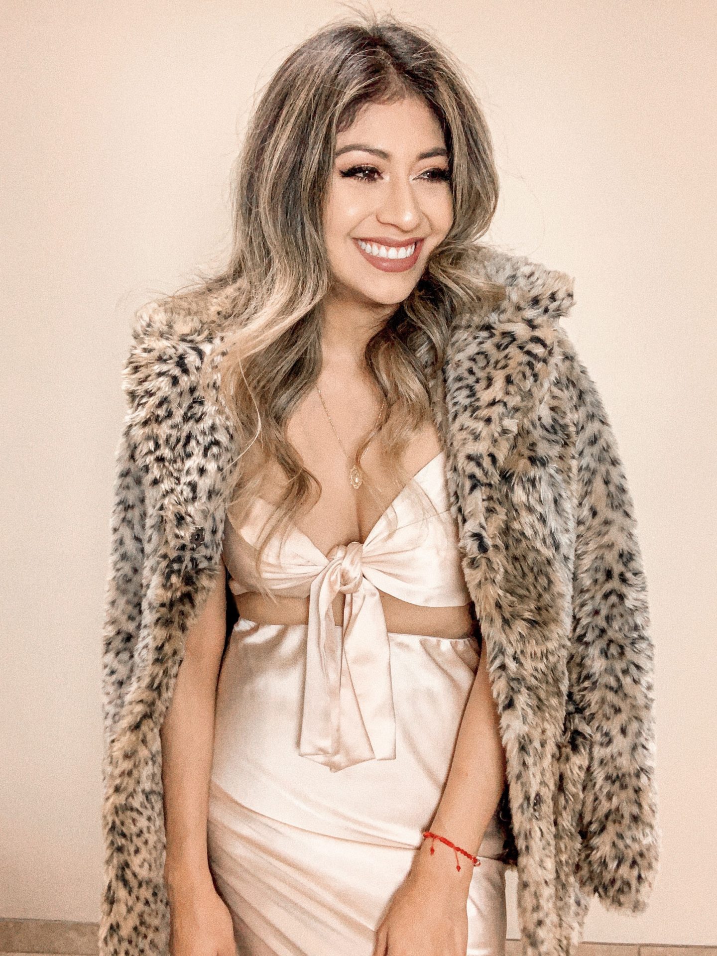 Andie Sparkles in Polly Princess Faux Fur Leopard Coat
